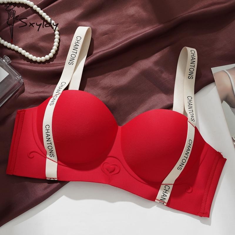 

Бесшовное нижнее белье Женский пуш-ап с косточками для уменьшения боковых грудей Бюстгальтер с бретелями с надписью 38 красный