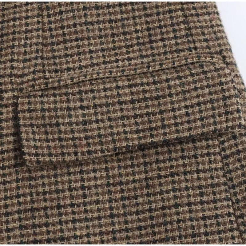 Retro Vlněné Kostkované Sako Kabáty Dámské Klopa Jednořadé Blejzry Podzimní Jednoduché Elegantní Streetové Svrchní Oblečení