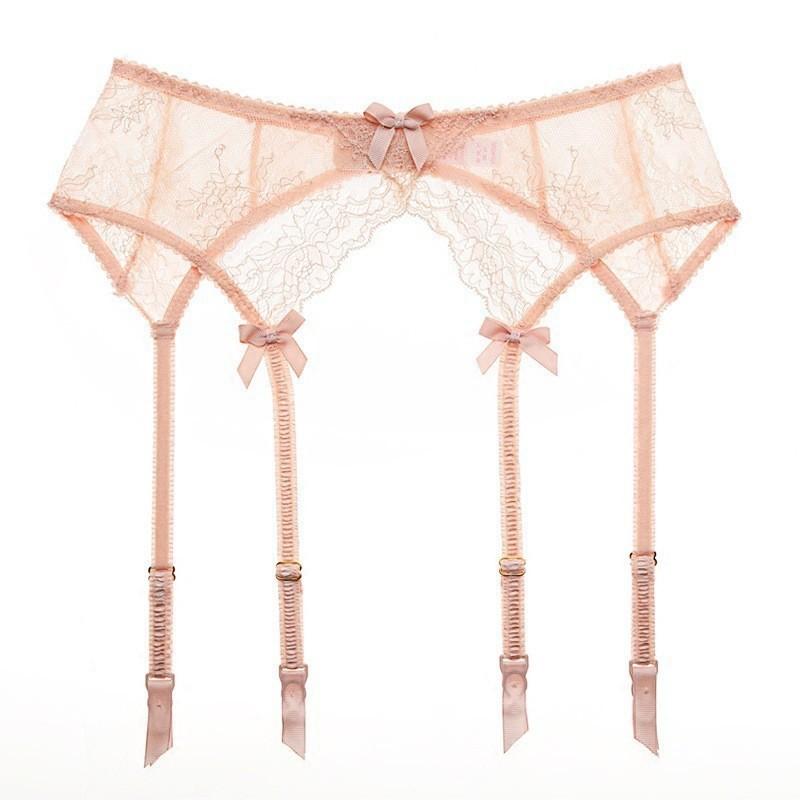 Lace Garter Belt With Bow Detail Sheer Vintage Style Suspender Set Women