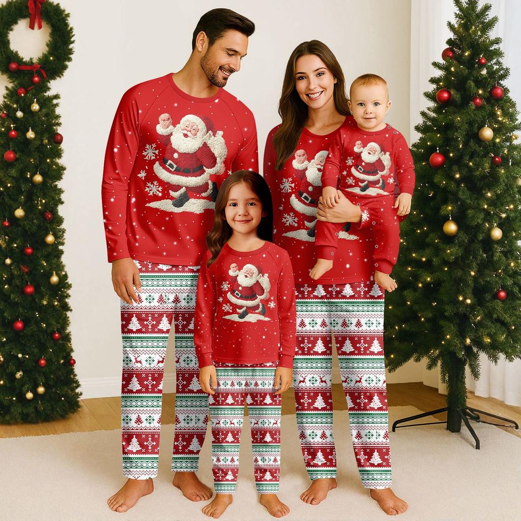 Juledag 3D-trykk Familie Matchende Langermet Topper+Bukser Sett Familie Matchende Sett