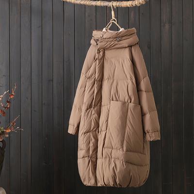 Loose Long Puffer Jacket Winter Women Snow Fluffy Feather Warm Outwear Hooded Down Coat Thick Parka