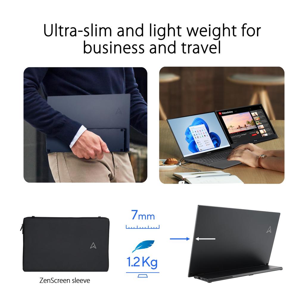 ASUS Portable Monitor ZenScreen MB16QHG 16 inch 120Hz 400 Tripod Socket USB HDMI FSC Mix Certified Tripod Socket Blue Light Reduction Flicker Free