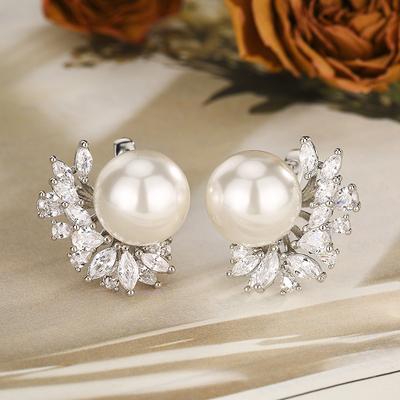 Jewelry Pearl Stud Earrings Asymmetrical Design Earrings Women'S Personality Dinner Wedding Accessories