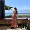 Red Plaid Dress Niche Neck Suspender Skirt Women's Summer Backless Strap A-shaped Skirt Temperament Seaside Long Dress