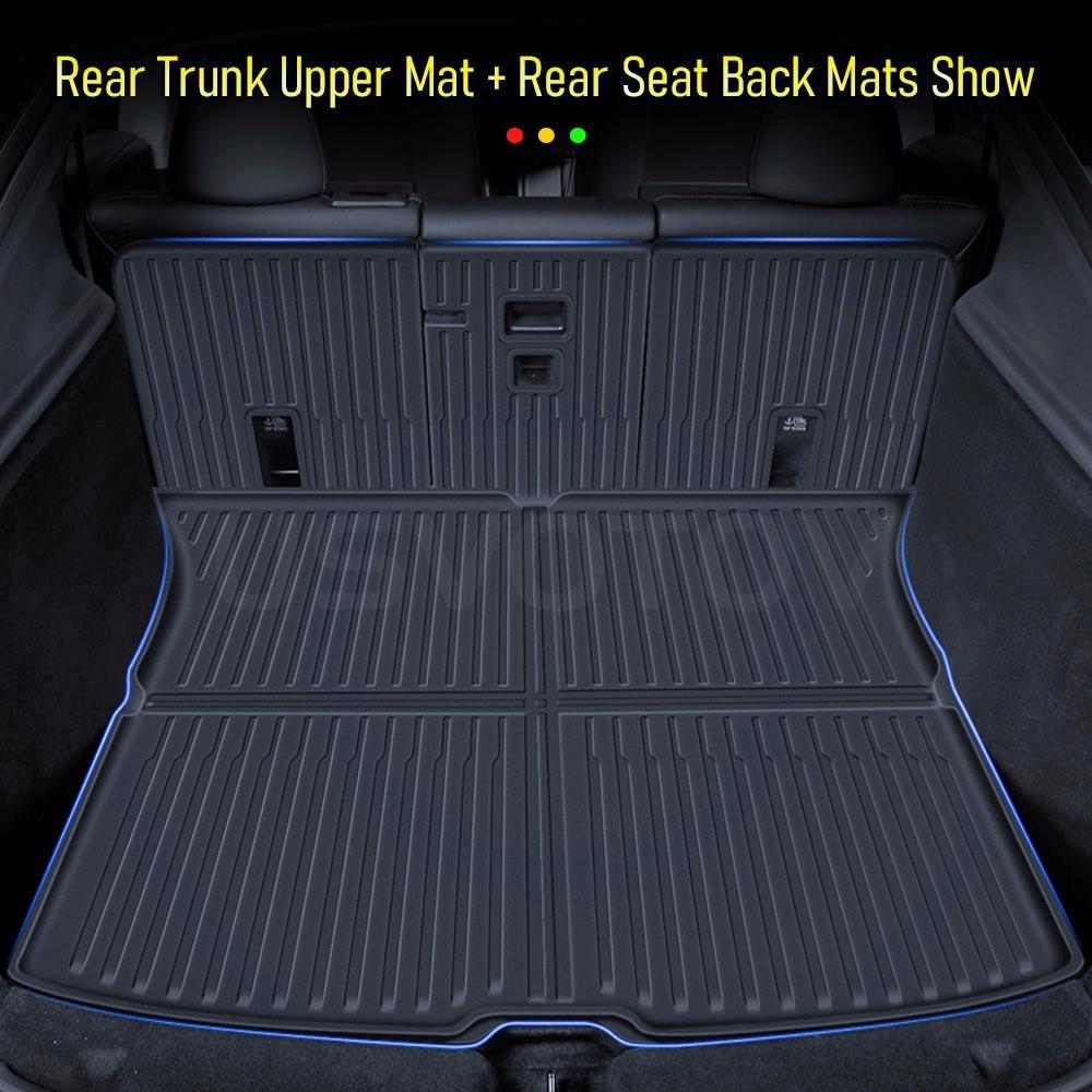Car Trunk Mat For Tesla Model Y 2025 2026 Juniper TPE Floor Mats & Cargo Liner All Weather Trunk Mats Floor Liner Backrest Mats