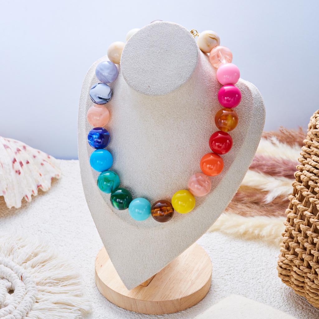 Exaggerated Colorful Chunky Beads Necklaces for Women Men Handmade Round Resin Beaded Chain Choker Statement Charms Jewelry