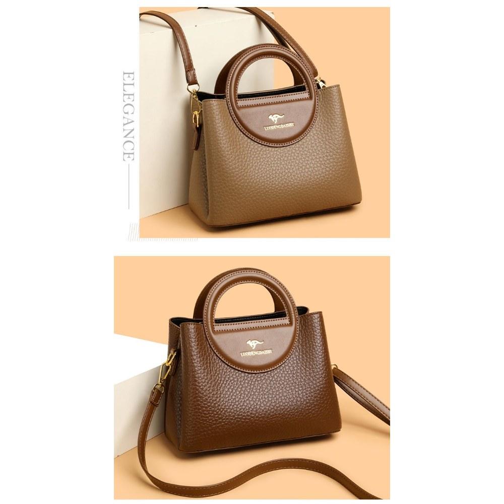 Women Textured Faux Leather Handbag with Detachable Crossbody Strap for Daily Commute