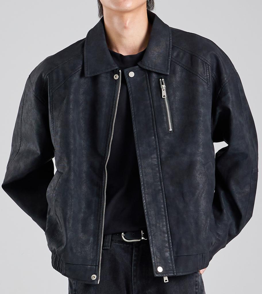 Button Seoul Regular Fit Vegan Leather Blouson Jacket (Black)
