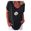 Women V-neck Casual Short-sleeved Small  Print Loose Pullover T-shirt Tops