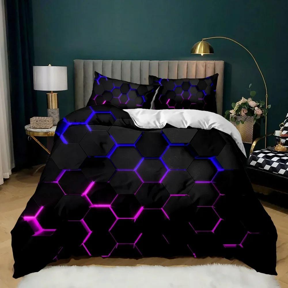 Geometric Duvet Cover Multicolor Honeycomb Hexagon Bedding Set Geometric Theme Metal Texture S