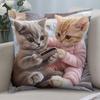 Vibrant Bohemian Style Short Plush Pillow Cover 45x45cm Charming Kitten Living Room Bedroom Decor (Pillow Insert Not Included)