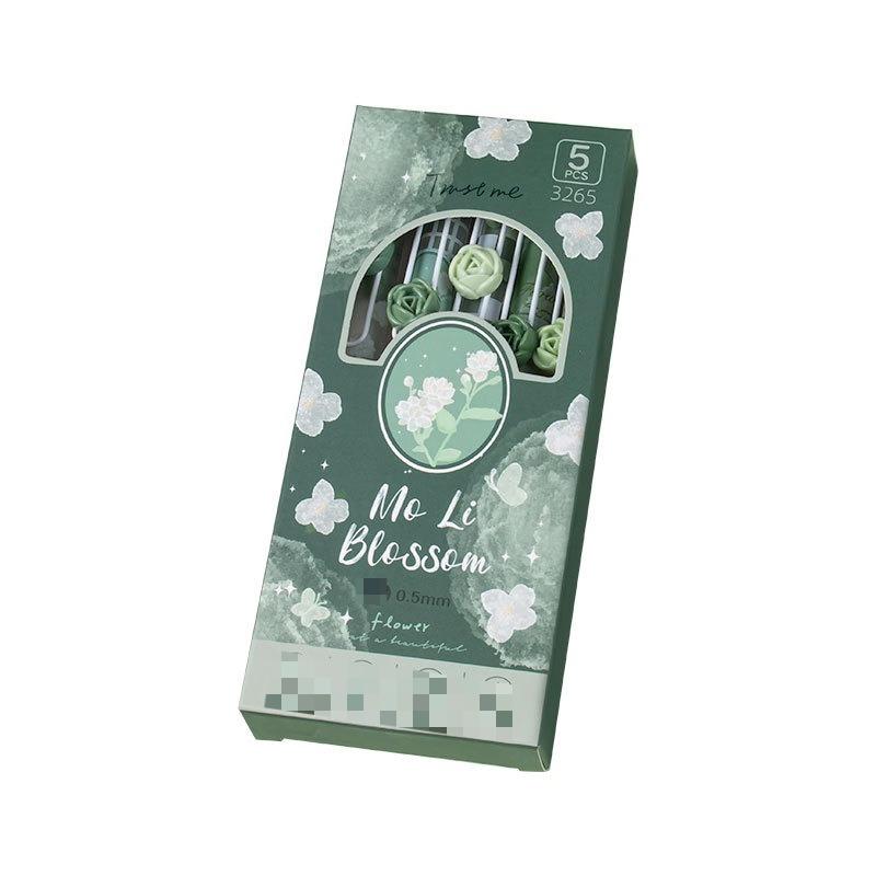 National Style Flower Series Soft-hold Black Pen Press Gel Pen Set, Quick-drying, Stress-relieving, High Appearance Level Practice Pen, Exam Pen