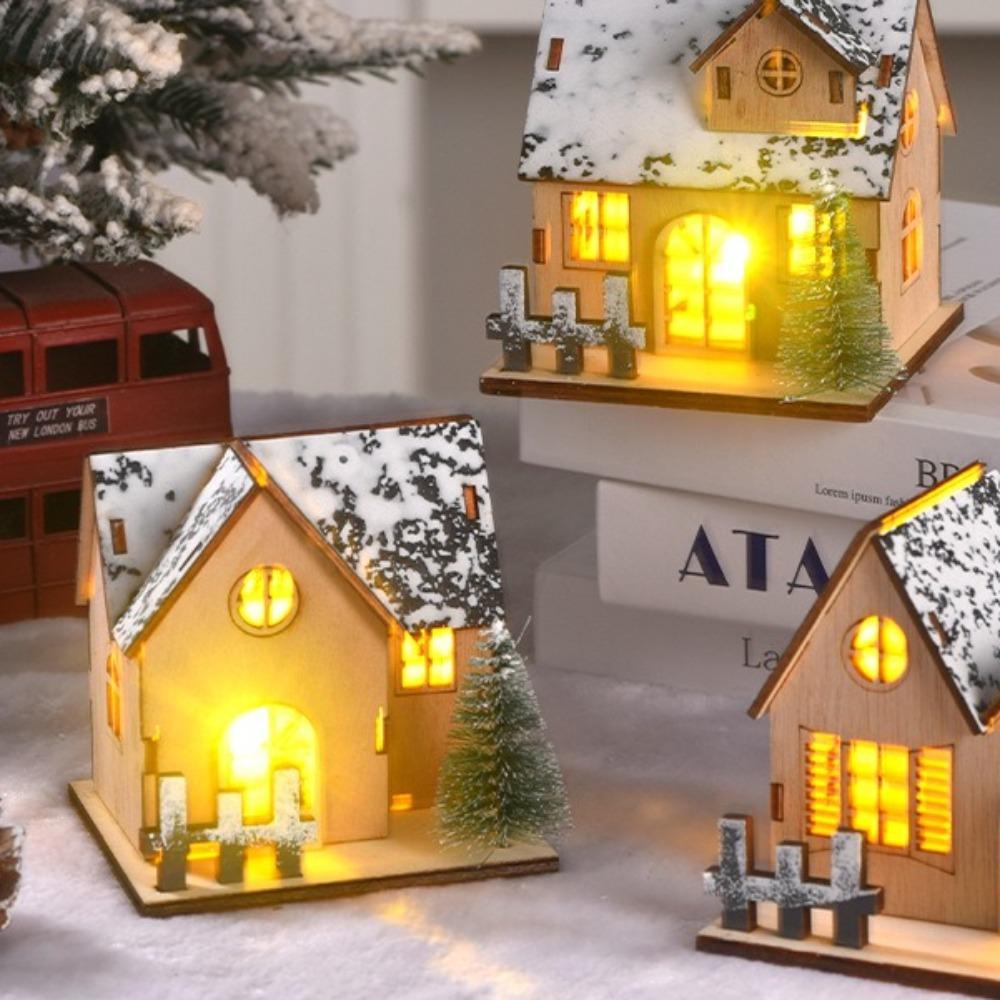 Glowing Christmas Cabin House With Led Lights Christmas Story Village Houses Festival Ornament Christmas Atmospheres Decor Props