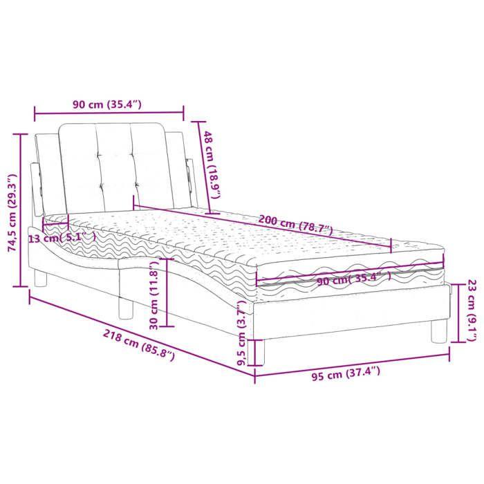 VidaXL Lit avec Matelas, Lit Rembourré avec Coussin de Tête de Lit, Lit Simple, Lit Adulte, Meuble de Chambre à Coucher 3208840