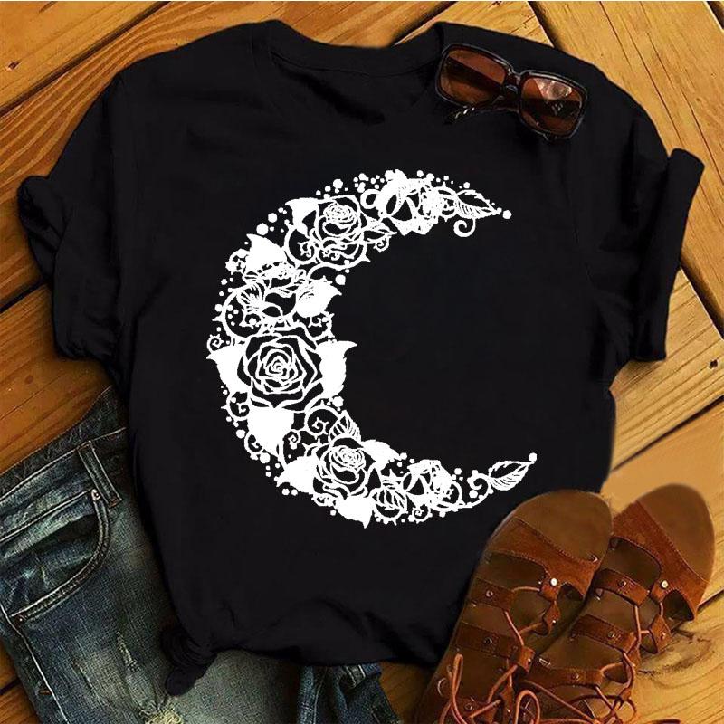 Womens Fashion Tshirt Rose Print Pattern Tshirt Daily Casual Short Sleeve Shirt Summer Round Neck Simple Street Womens