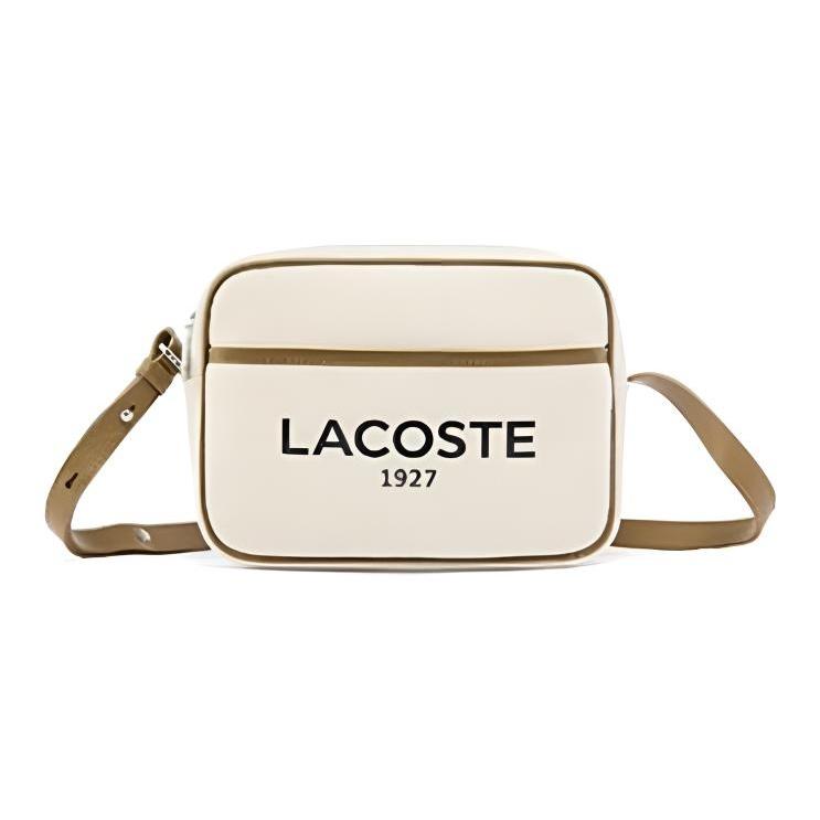 Lacoste Trendy Letter Logo Zipper Closure Fabric Crossbody Shoulder Bag Medium Women bags Off-White NF3820TD-126129 Ecru,Medium