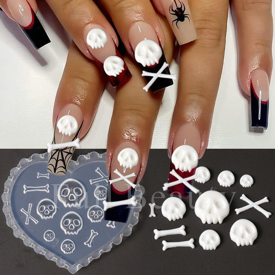 Nail Art Silicone Mold Winter Christmas Snowman Elk Halloween Skeleton 3D Carving Nail Art Tool