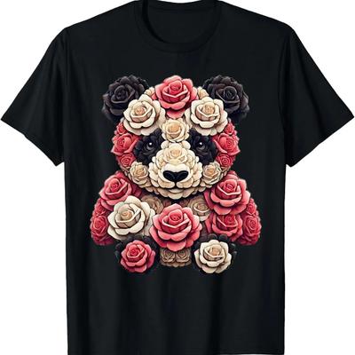T-shirt floral Jardinage de fleurs Ours Panda Rose