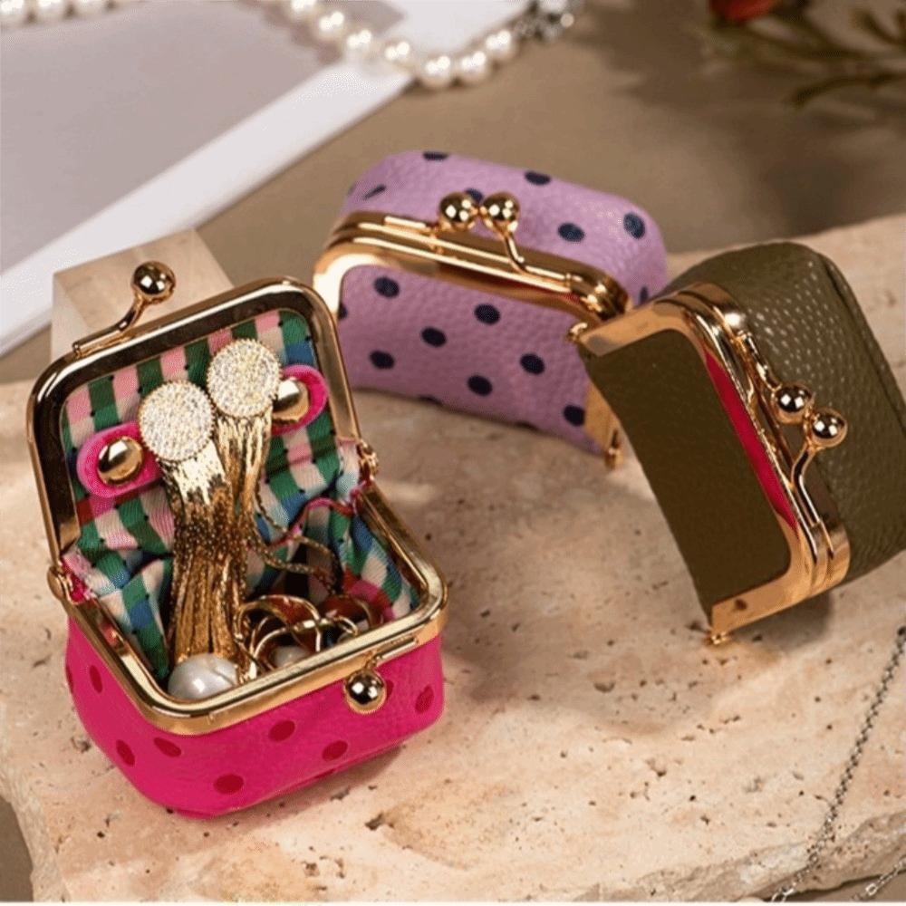 Polka Dot Kiss Lock Coin Purse Mini Small Item Bag Cute Leather Jewelry Bag  Woman Girl