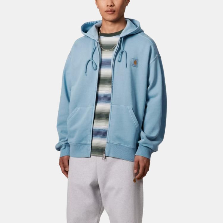 Carhartt WIP Loose Fit Square Label Kangaroo Pocket Zip Long Sleeve Jacket Men jackets Light-Blue I033064-2PA-GD