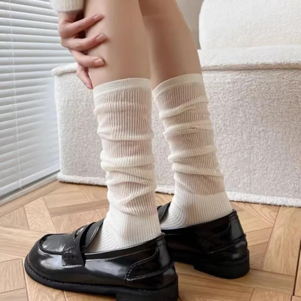 Thin Slim Calf Socks Solid Color Mesh Long Socks New Stacked Socks  Women Girl