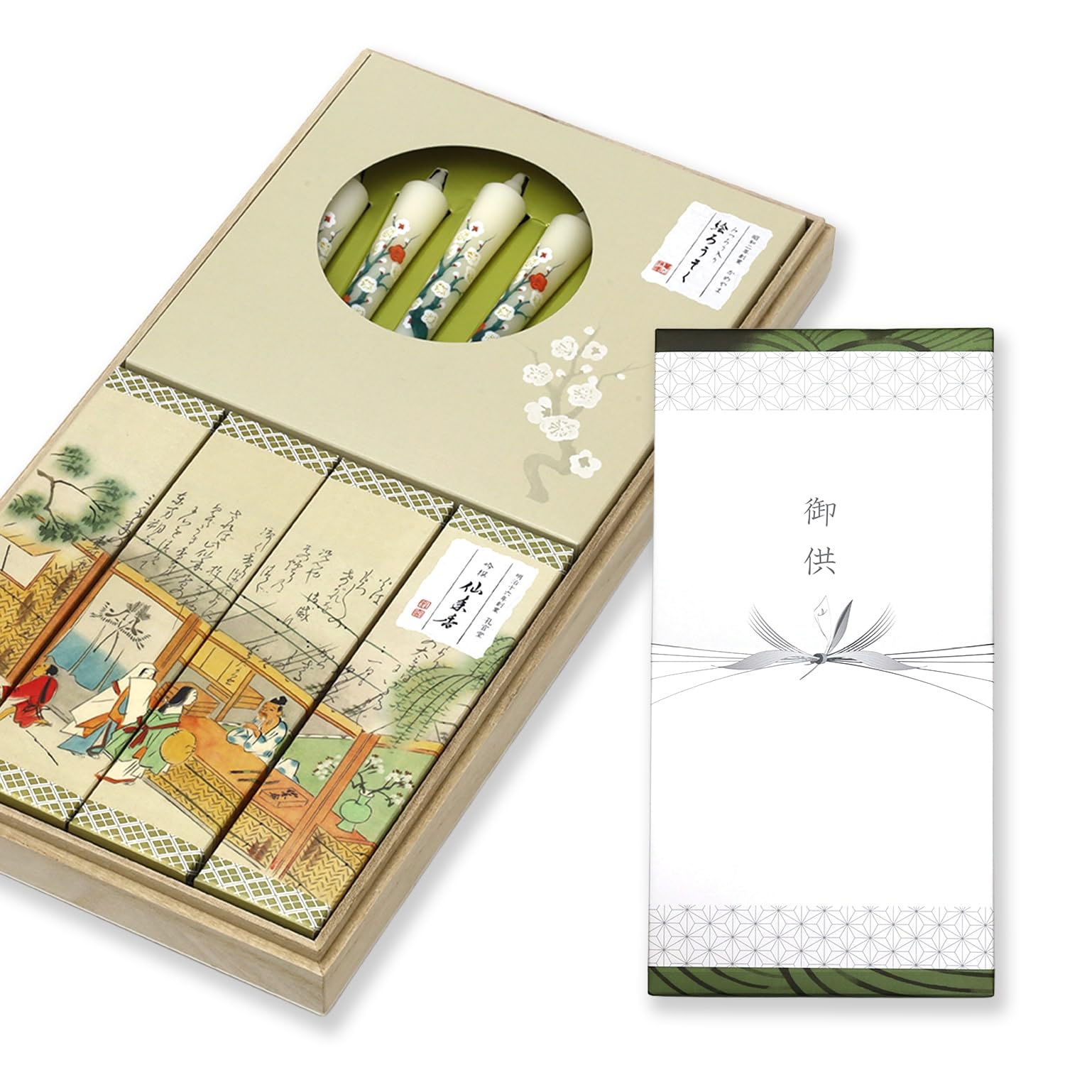 

Sympathy Incense Gift Paulownia Wood Box Sandalwood with Outer Wrapping and Picture Made in Low Perfect for Buddhist Memorial and First Anniversary