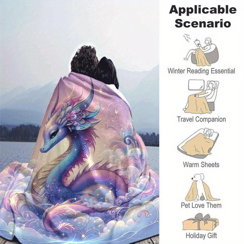 1 Stück Leichte Flanelldecke mit Drachenmuster, Bequeme und Warme Decke, für Camping, Schlafsofa, Couch, Büro, zu allen Jahreszeiten
