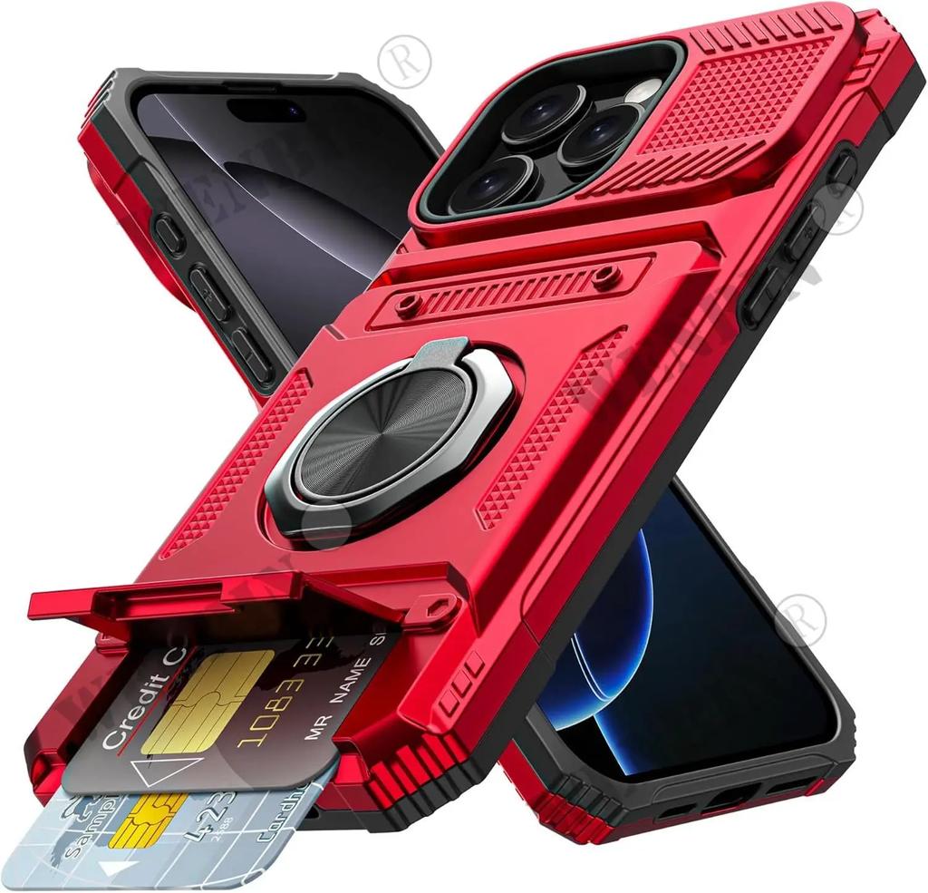 Case For iPhone 17 16 15 14 Pro Max 16 Plus Magnetic Rotated Ring Kickstand Heavy Duty Drop Protection Wallet Cover Funda Capa