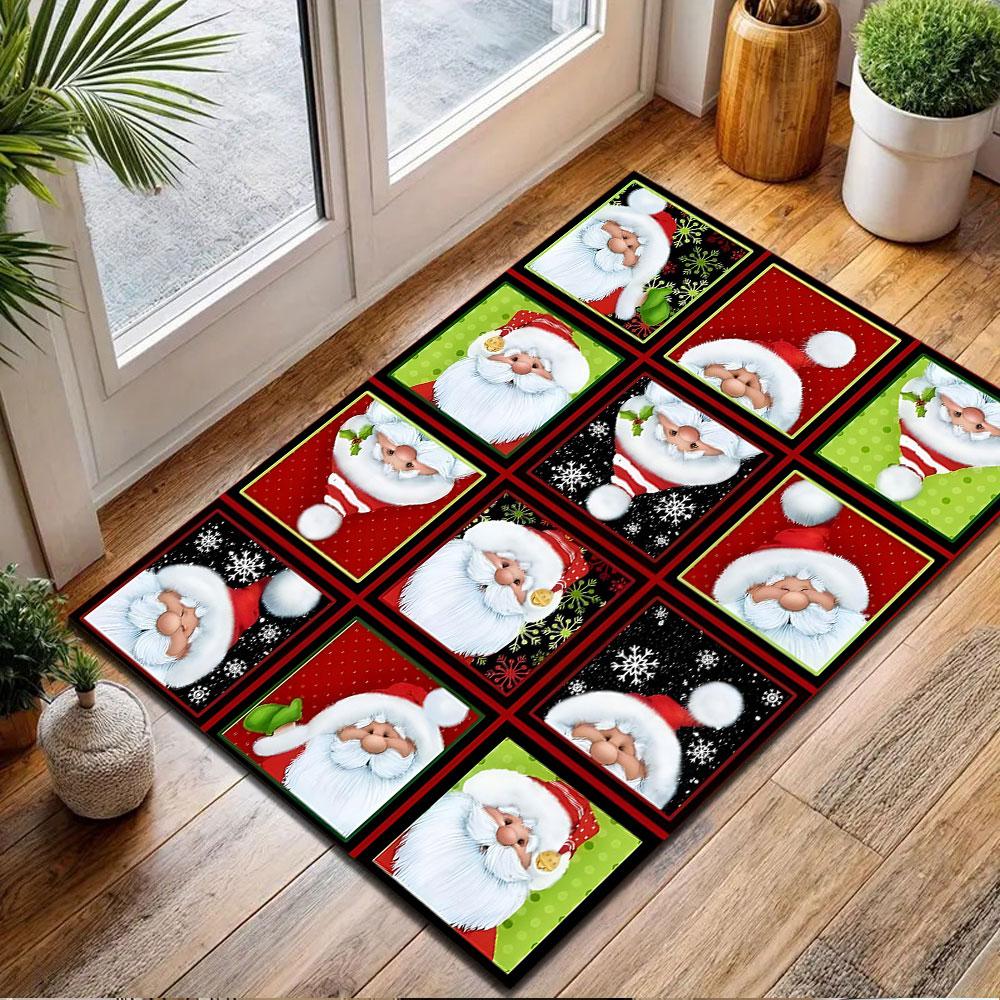 Santa Claus Patterns with Holiday Colors Patterned carpet, non slip mat suitable for living room and bedroom sofas