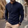 Men's Vintage Simple Loose Henley Long Sleeve T-Shirt.