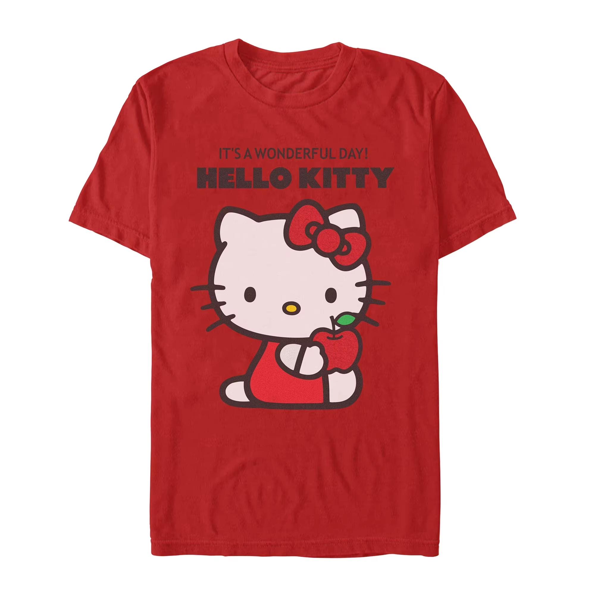 

2026 Summer HelloKitty Cartoon Graphic Tee Casual Short Sleeve Cotton Tops for Adults Kids Lovely Kawaii Streetwear Style S