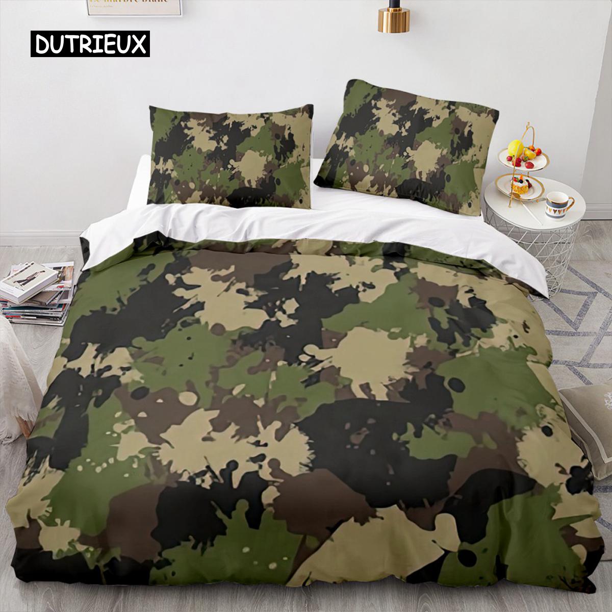

Camouflage Bedding Set Abstract Duvet Cover Green Jungle Comfort Cover Camouflage for Teens Boys Adult Bedroom Home Decorations EU single(135x200cm)