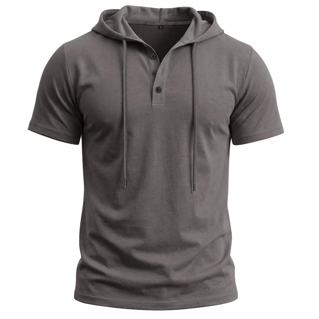 Men’s T-shirts Hooded Short Sleeves Cotton Shirts Fitness Tops Casual Street Punk Hip Hop Style Wear