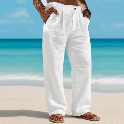 Men's Cotton And Linen Color Casual Trousers Long Pants