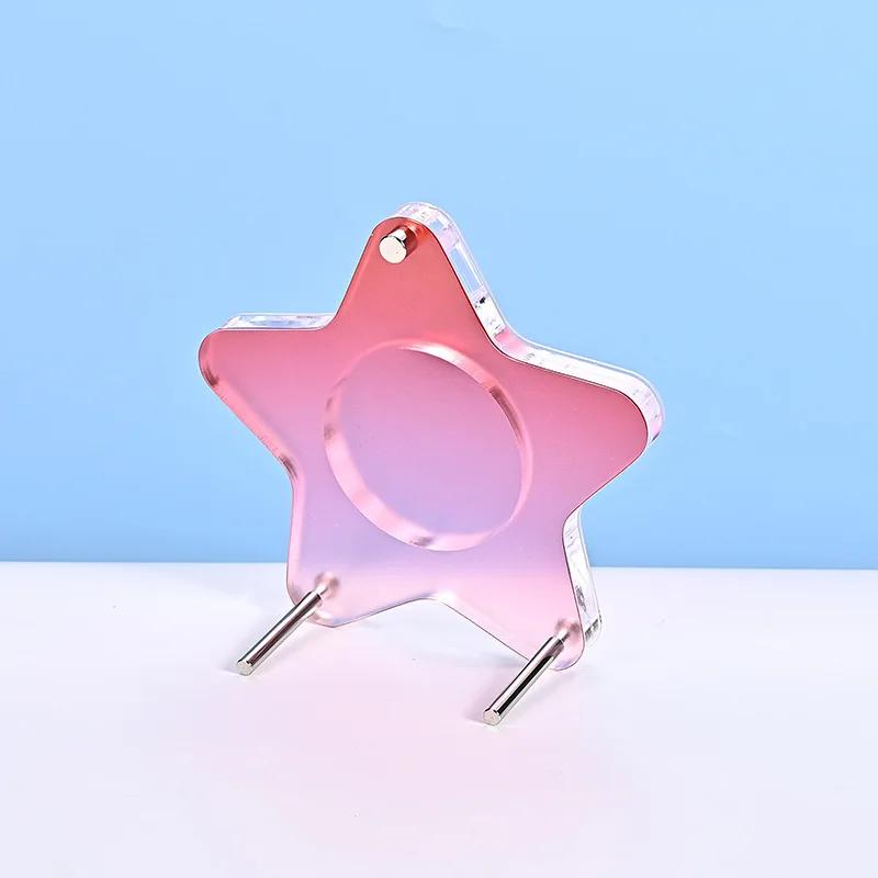 Aesthetic Gradient Color Stars Acrylic Round Metal Badge Holder Anime Character Souvenir Badge Display Storage Dustproof Stand