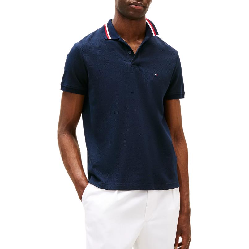 Tommy Hilfiger Color Block Trimmed Collar Short Sleeve Business Casual Commuter Polo Shirt Men Tops Navy-Blue MW0MW38484-DW5