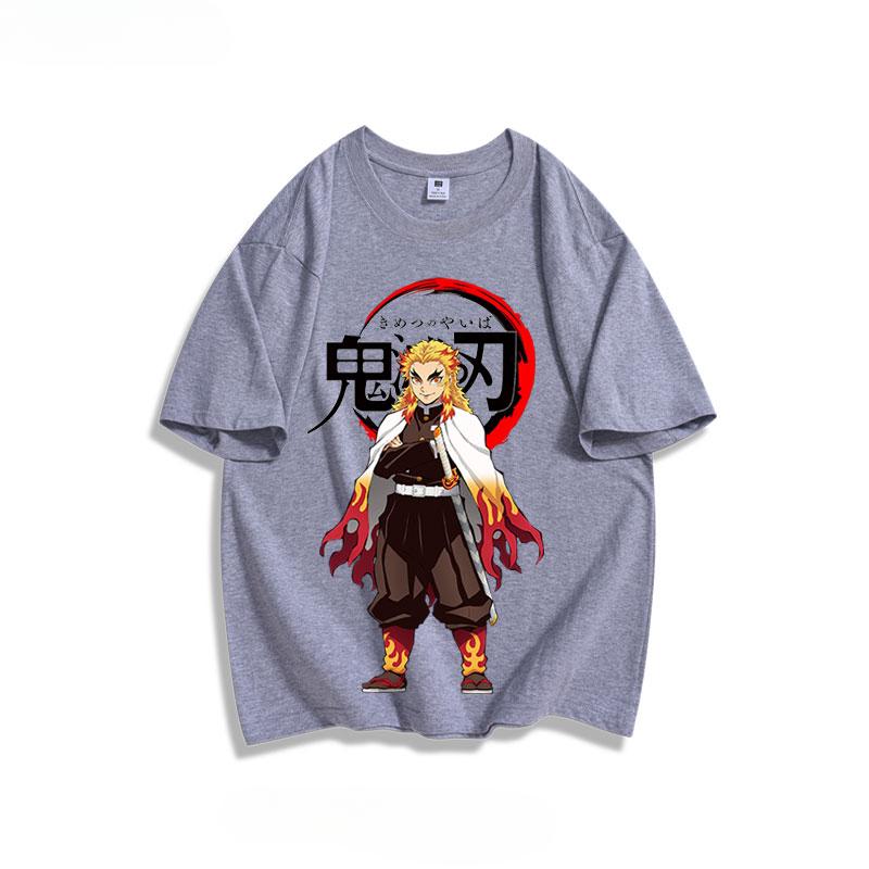 Popular anime demon slayer print 100% pure cotton short sleeved summer men's outdoor casual fashion comfortable streetwear