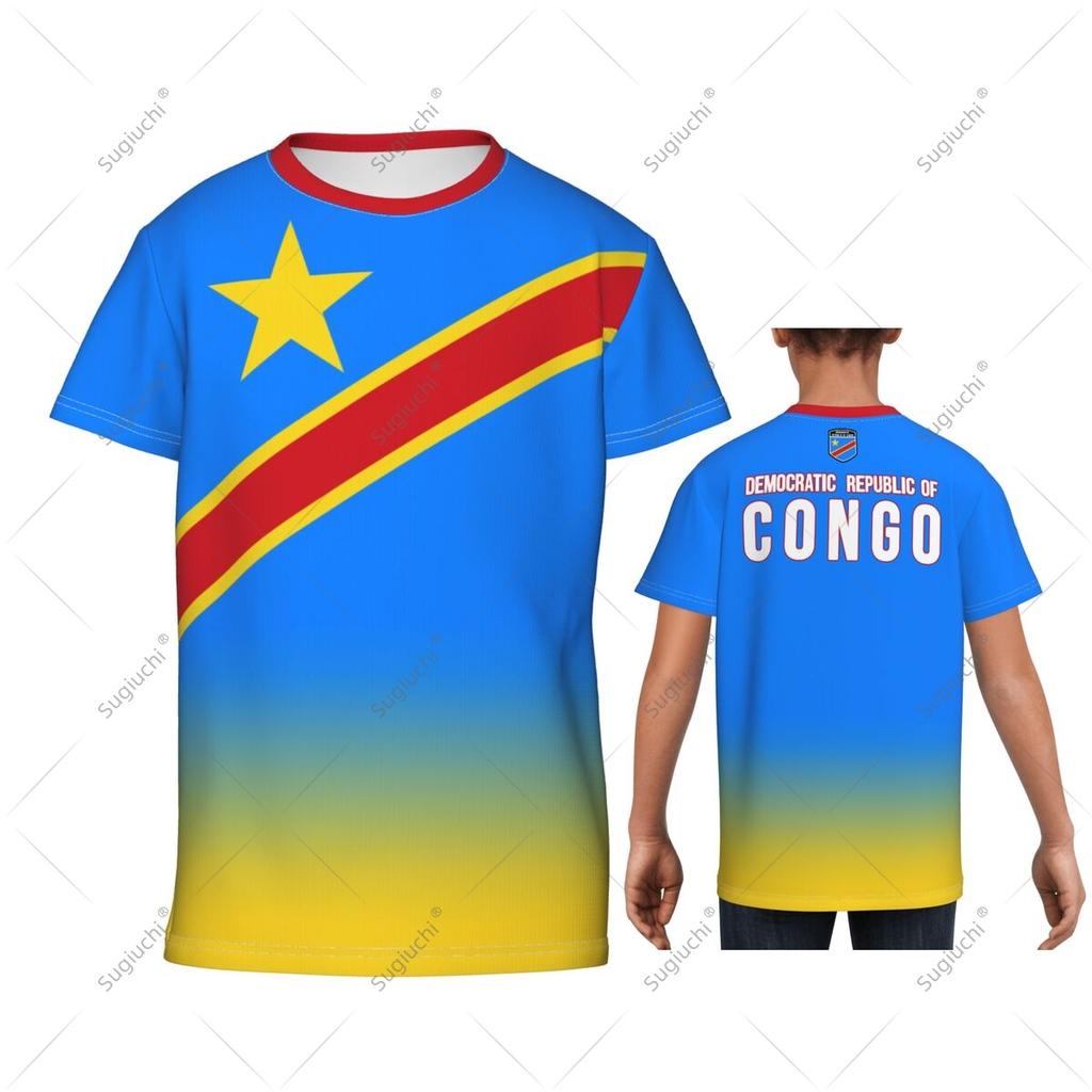 Democratic Republic Of Congo Flag Youth 3D Sports Mesh T-shirts For Kids Boy/Girl Tees Running Bike Soccer Tennis Football