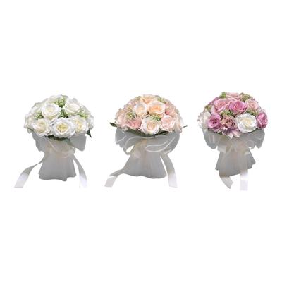 Artificial Bridal Bouquet Artificial Rose Flowers with Silk Ribbon Wedding Bouquets for Ceremony Party Wedding Anniversary Decor