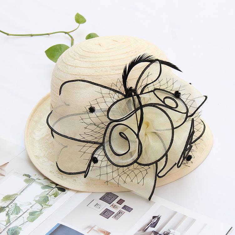 Spring and summer lace mesh hat trendy ladies short brim half curled edge flower pot hat outdoor outing shading bucket hat