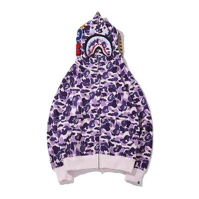 Men's Purple Taro Shark Hoodie: Autumn/Winter Embroidered Zipper Sweatshirt with Velvet Lining for Teens
