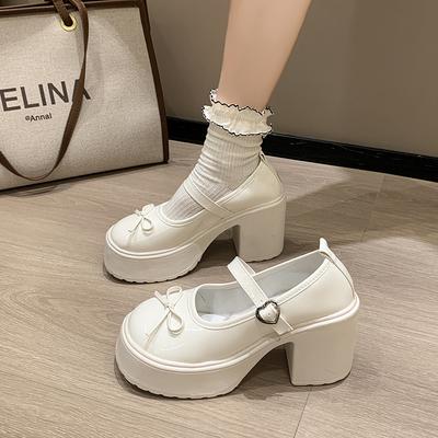 Fashion Versatile Thick-soled Thick-heeled Bow Mary Jane Shoes Women's Shoes 2025 Spring and Autumn New Comfortable High-heeled Single Shoes