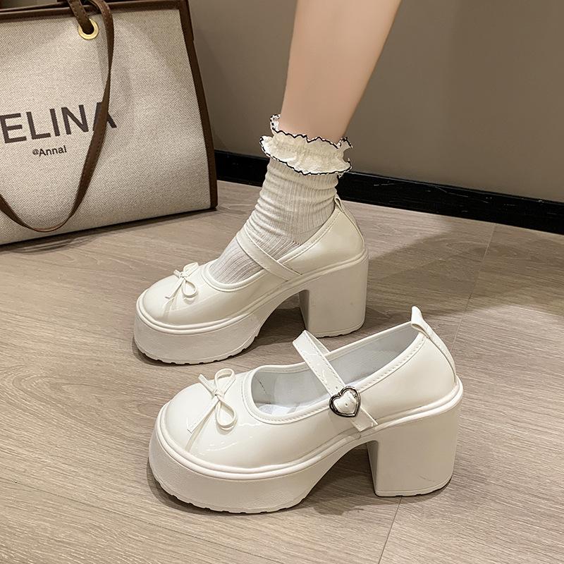 Fashion versatile thick-soled thick-heeled bow Mary Jane shoes women's shoes 2025 spring and autumn new comfortable high-heeled single shoes