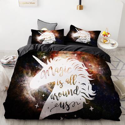3D HD Digital Printing Bedding Set,Duvet Cover Set Queen King,Bedclothes Black Mgaic Unicorn Drop Shipping