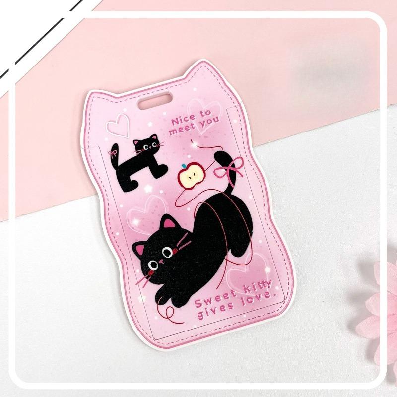 Creative Cat Ears Wave Card Holder Student Campus Card Tag Badge Bag Sliding Cover ABS ID Cover Protective Cover