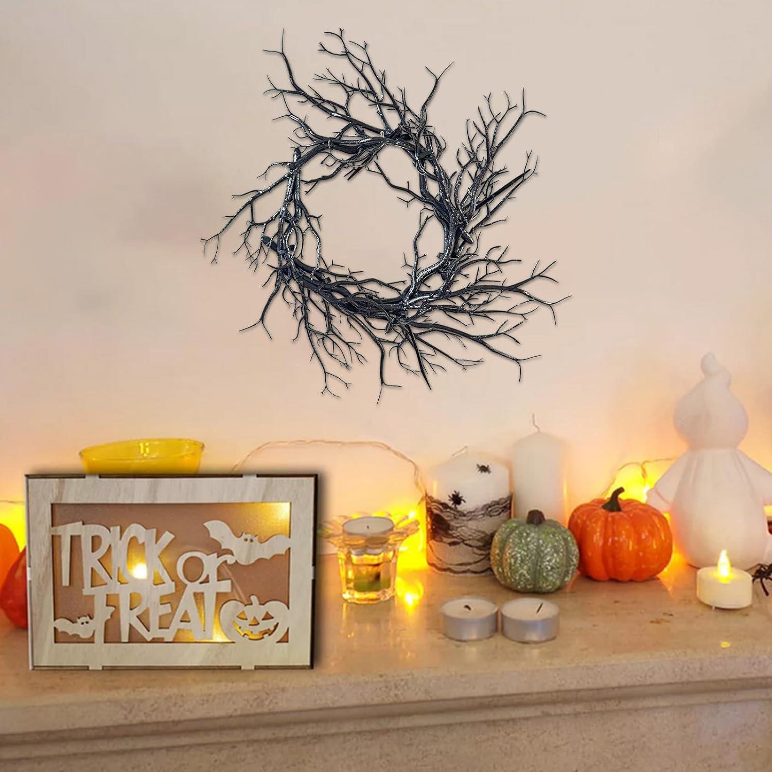 

Spooky Black Branch Halloween Wreath Decoration - Vintage Indoor/Outdoor Wall-Mounted Hanging Garland with Twisted Branches