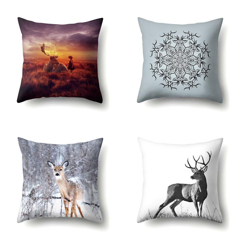 Polyester Pillowcase Automobile Decoration Home Printed Deer Pillowcase Waist Cushion Cover Car Cushion Head Cushion Cover