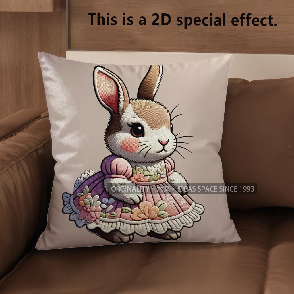 2D Cute Rabbit-Patterned Decorative Cushion Covers Pattern Cushion Cover Suitable For Sofa Bedroom Car Pillow Cover