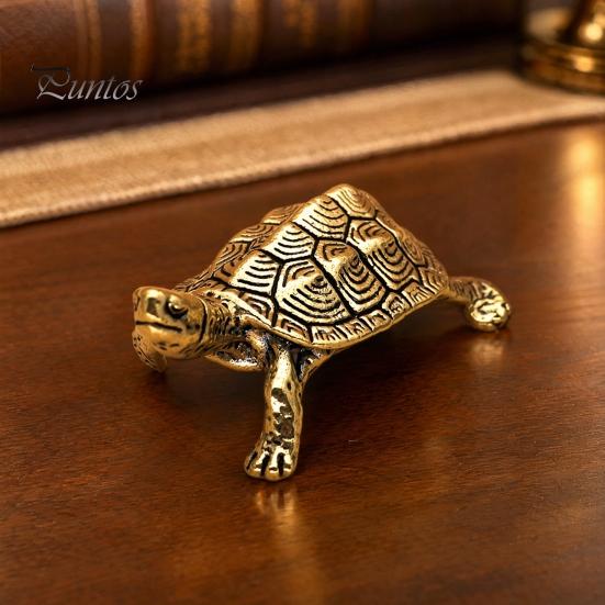 Small Brass Tabletop Decor Vintage Turtle Statue, Metal Animal Figurine, Handcrafted Unique Art Piece Artistic Desktop Sculpture Ornament for