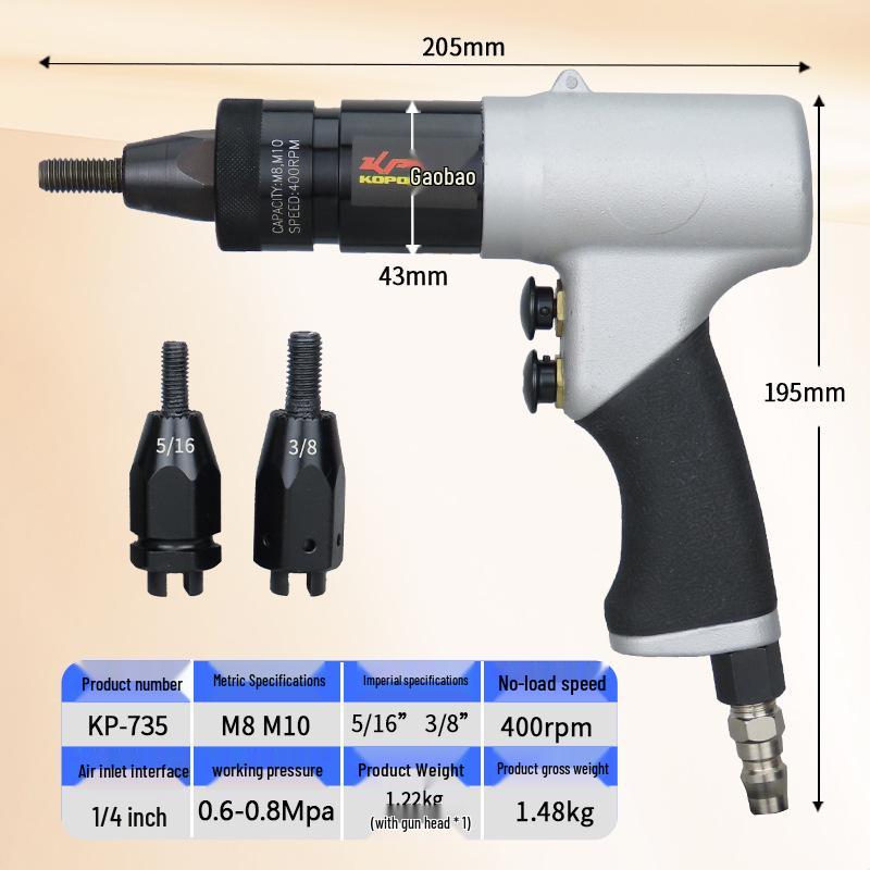 Gaobao M5-M10 Industrial Pneumatic Rivet Nut Gun with Self-Locking Head